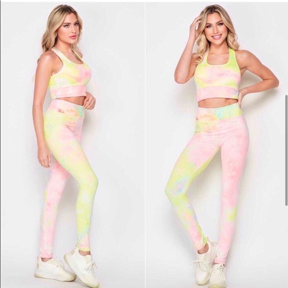 LAST ONE: Sherbet neon tie dye buttery soft yoga activewear set - Picture 5 of 6